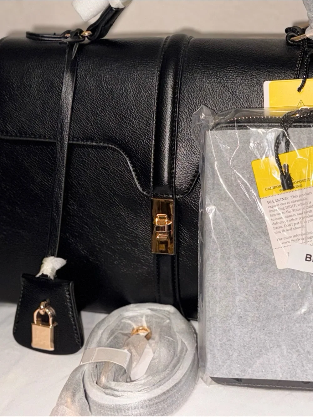 Classic Black Top-Handle Satchel with Gold Hardware